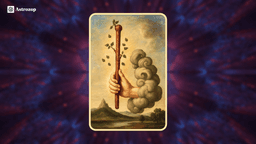 Ace of Wands tarot card showing a hand emerging from a cloud holding a wooden wand